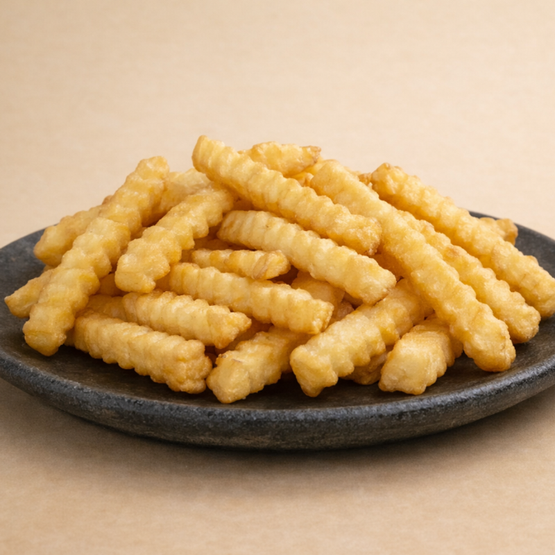 Plate of crinkle-cut fries