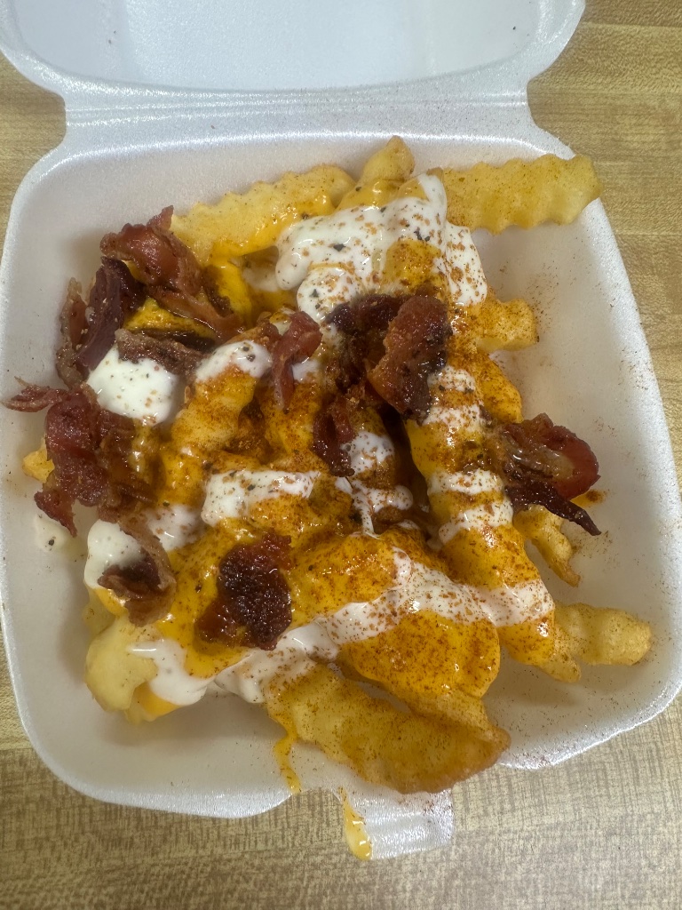 Loaded cheese fries with bacon and ranch