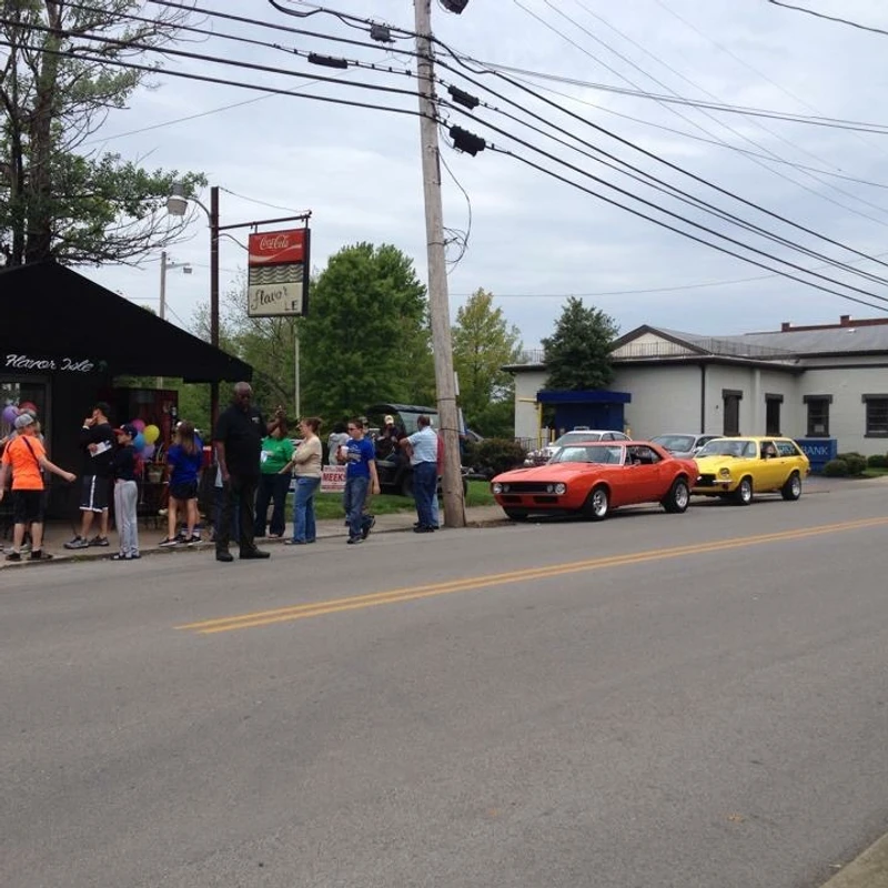 Classic cars parked on Main Street during the 50th anniversary