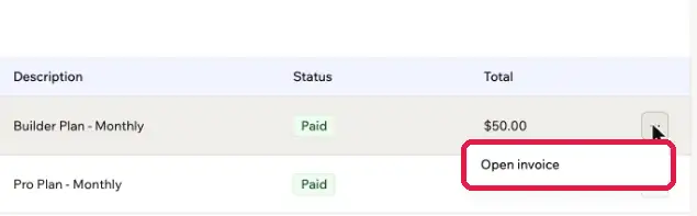 Tap ⋯ next to Builder Plan → Open invoice