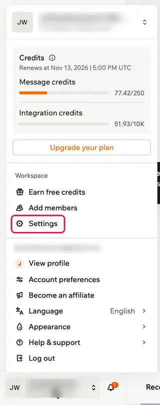 Tap your name (bottom left) → Settings