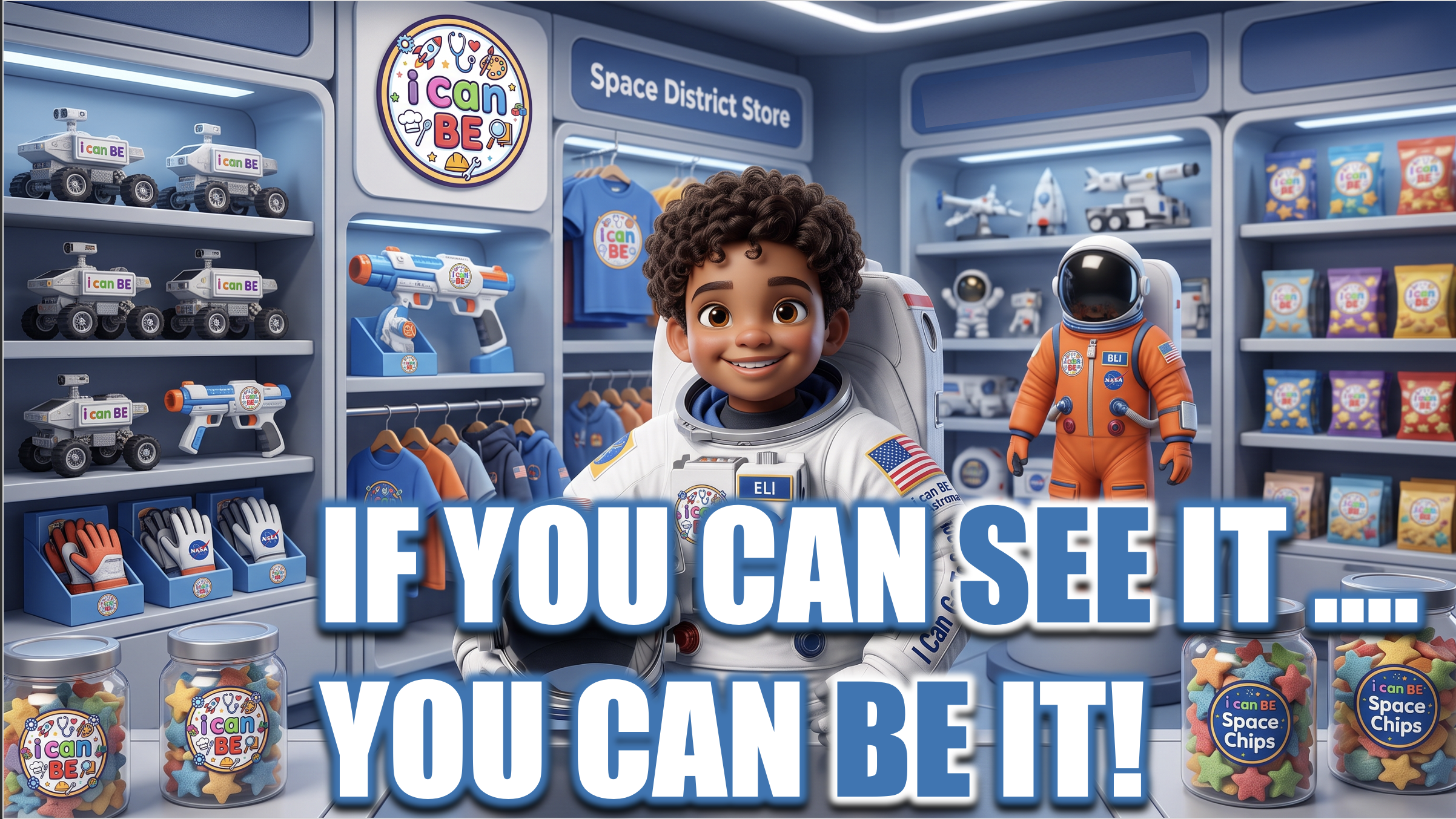 Child astronaut in the i can BE Space District Store