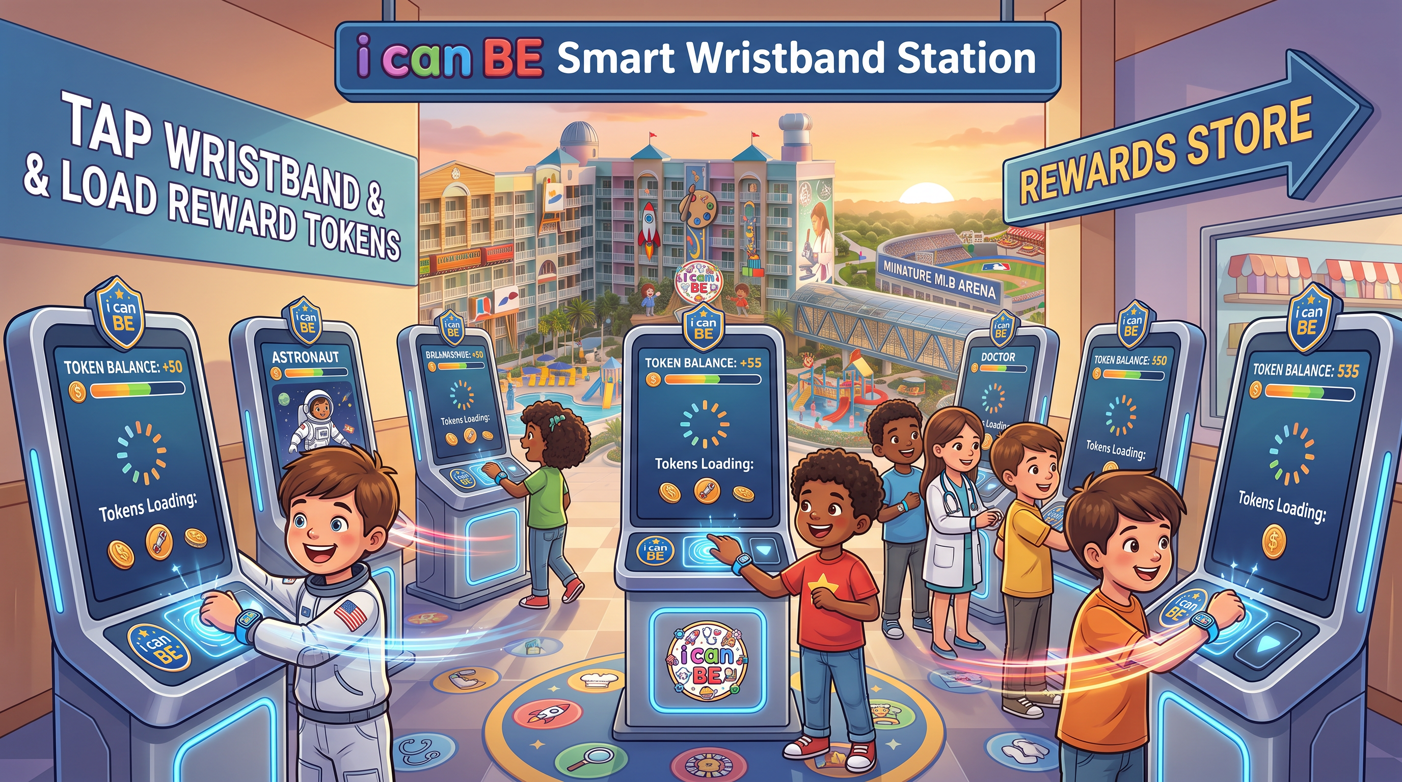 Smart Wristband Station kiosks loading reward tokens