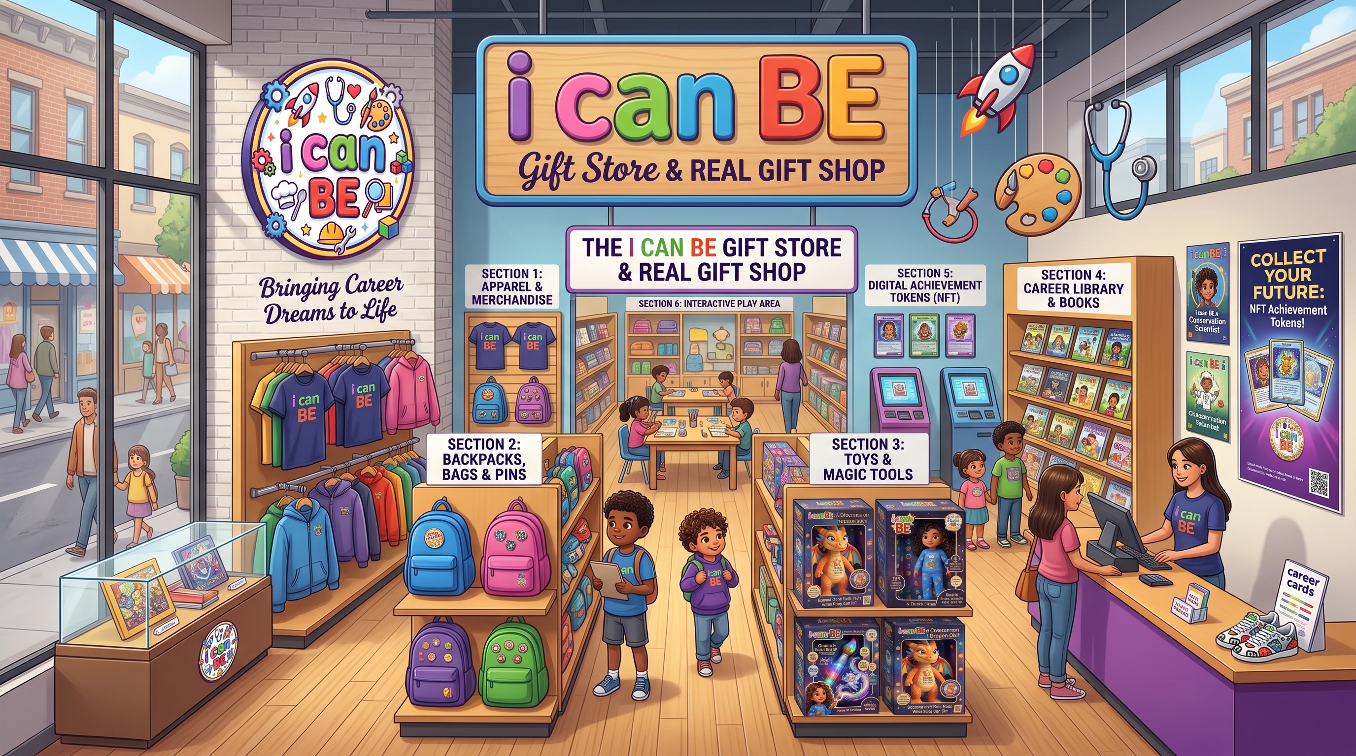 i can BE Real Gift Store interior with six labeled sections