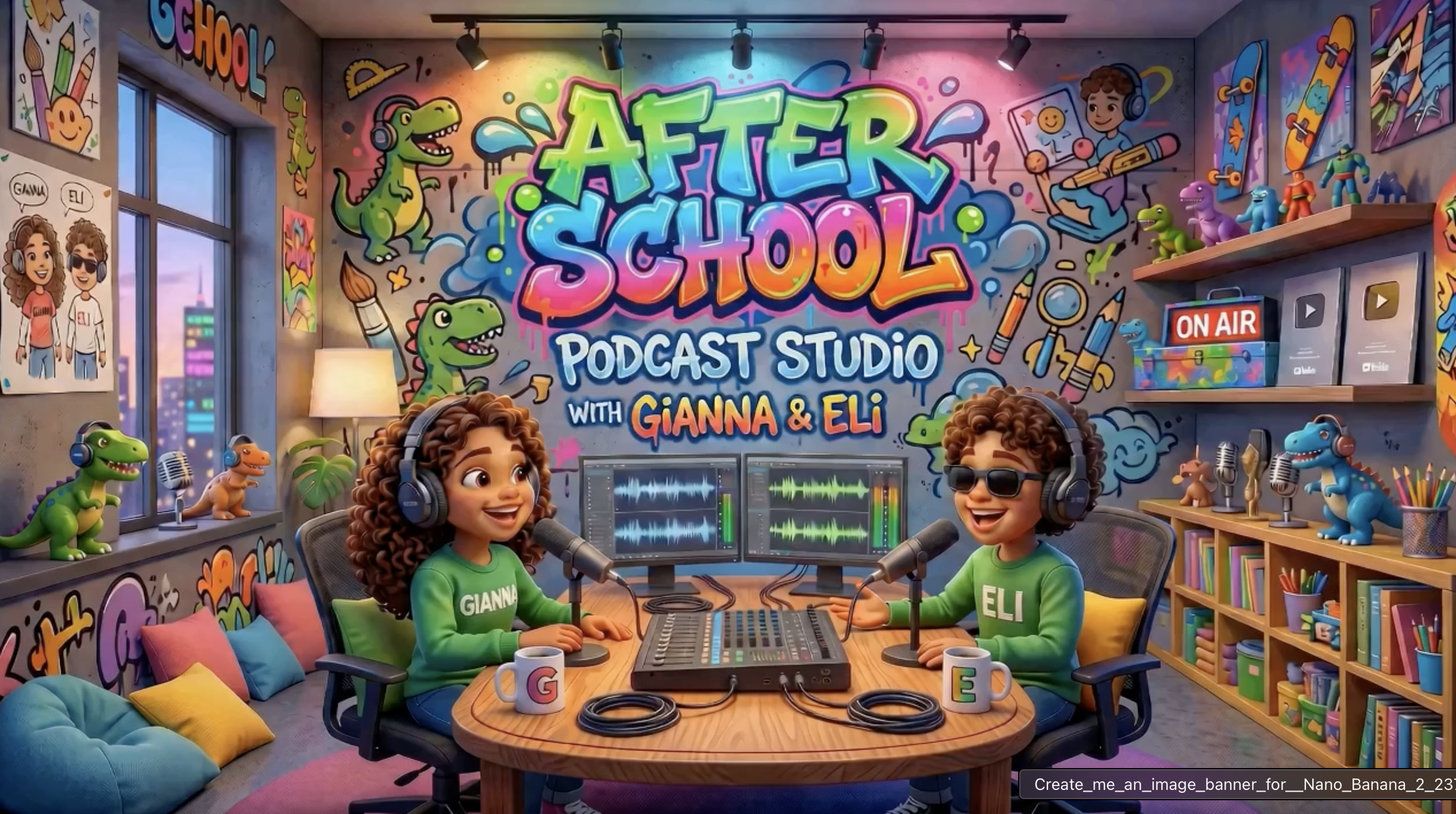 After School Podcast studio with Gianna and Eli