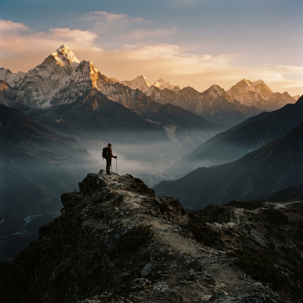 The Himalayan mountains of Nepal at golden hour