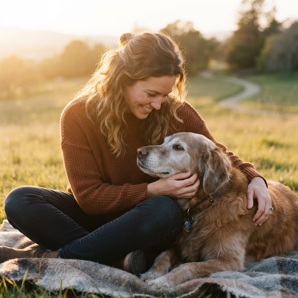 Person sharing a tender moment with their senior dog