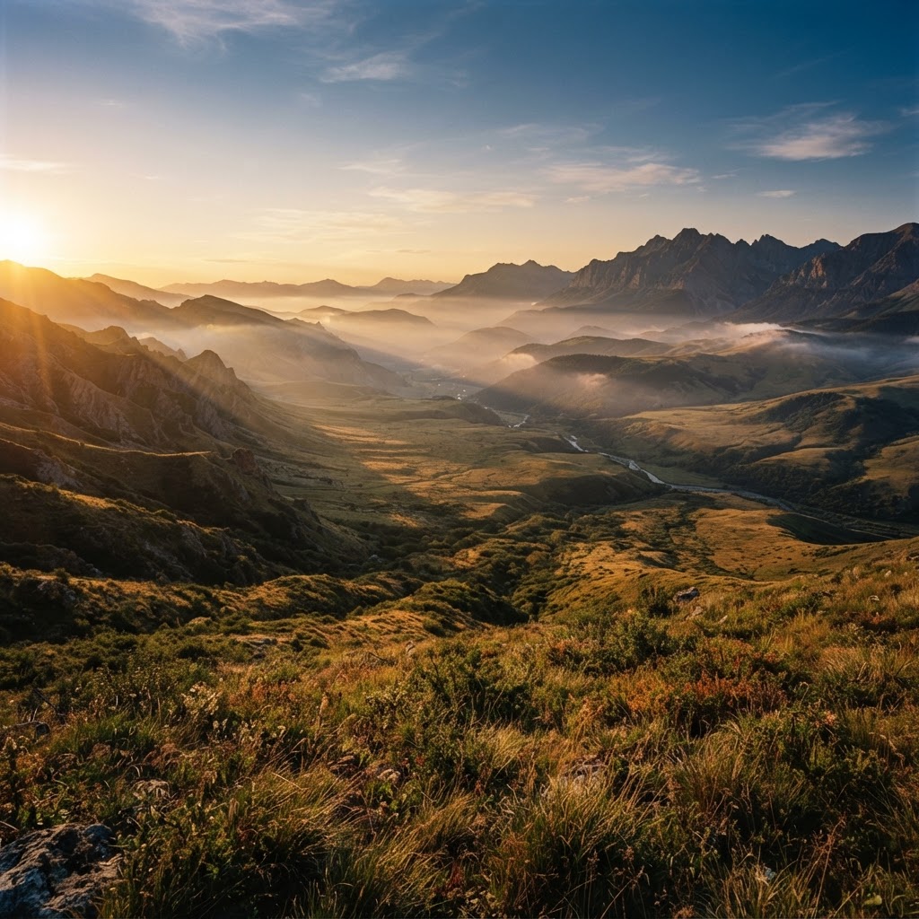 Expansive valley at golden hour