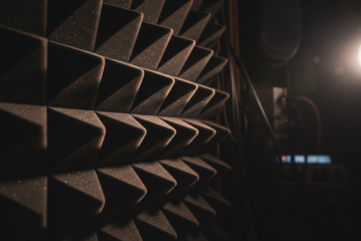 Acoustic foam panels with dramatic lighting