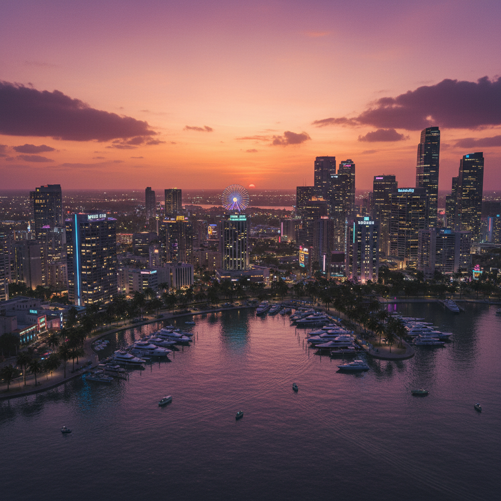 Vice City skyline at sunset