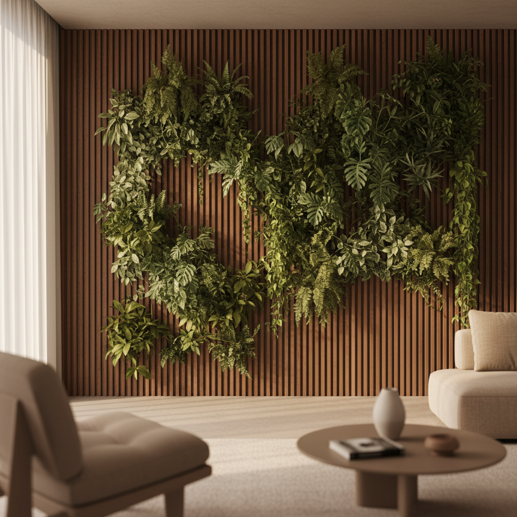 Warm biophilic architectural interior