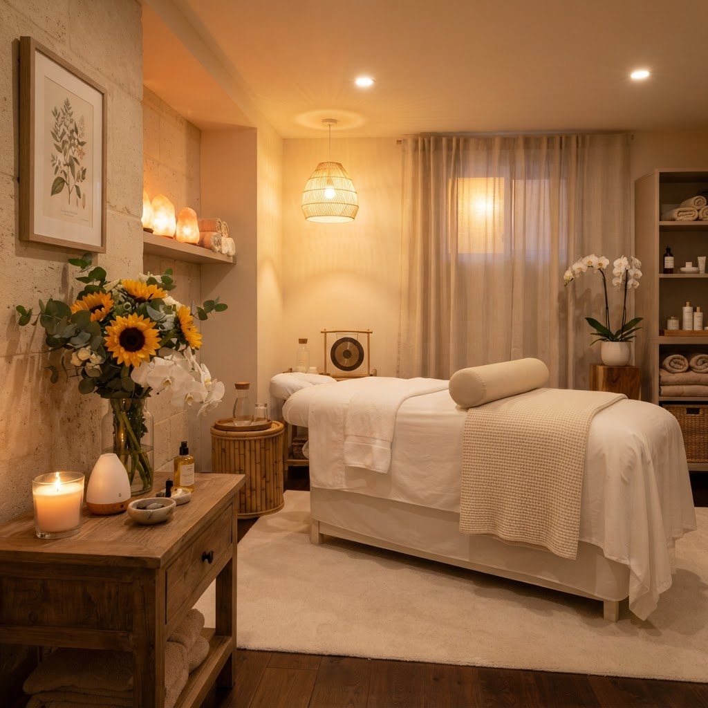 Relaxing massage therapy room at Sunflower Massage