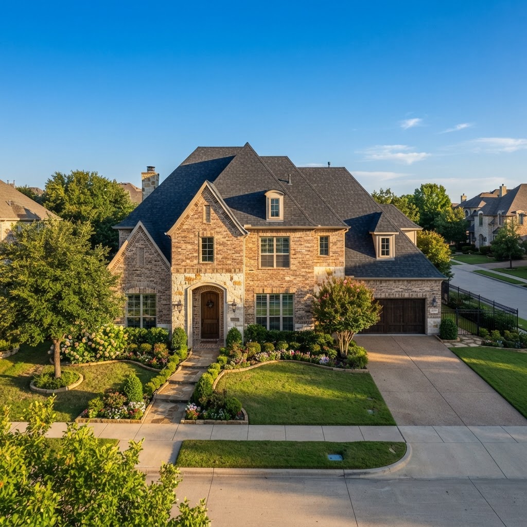 Classy Dallas home with a newly installed architectural shingle roof by Roof Pros Dallas
