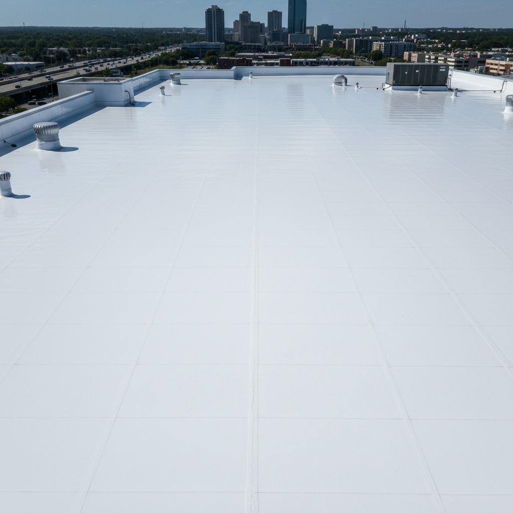 Reflective white cool roof surface