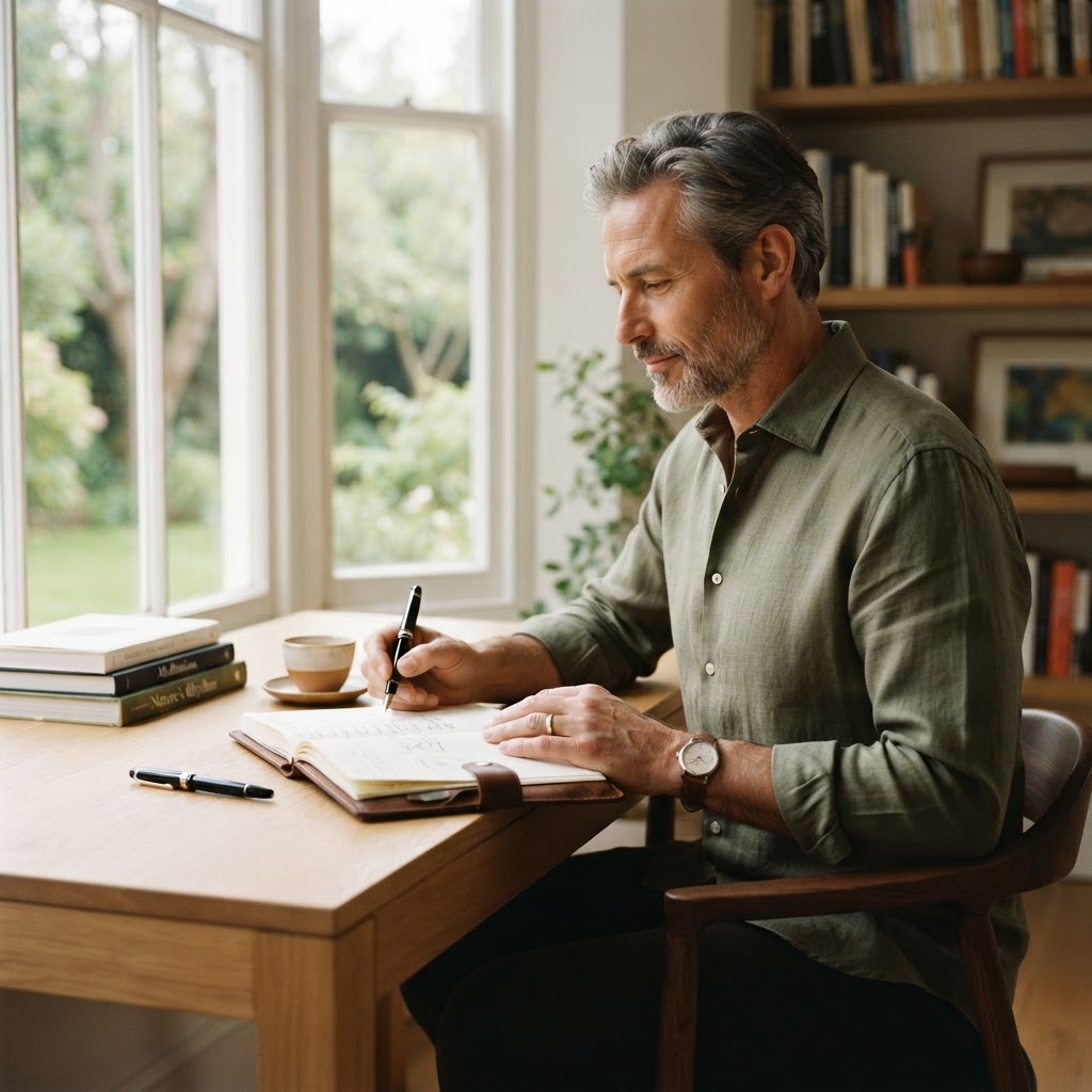 A calm, considered workspace reflecting clarity and focus