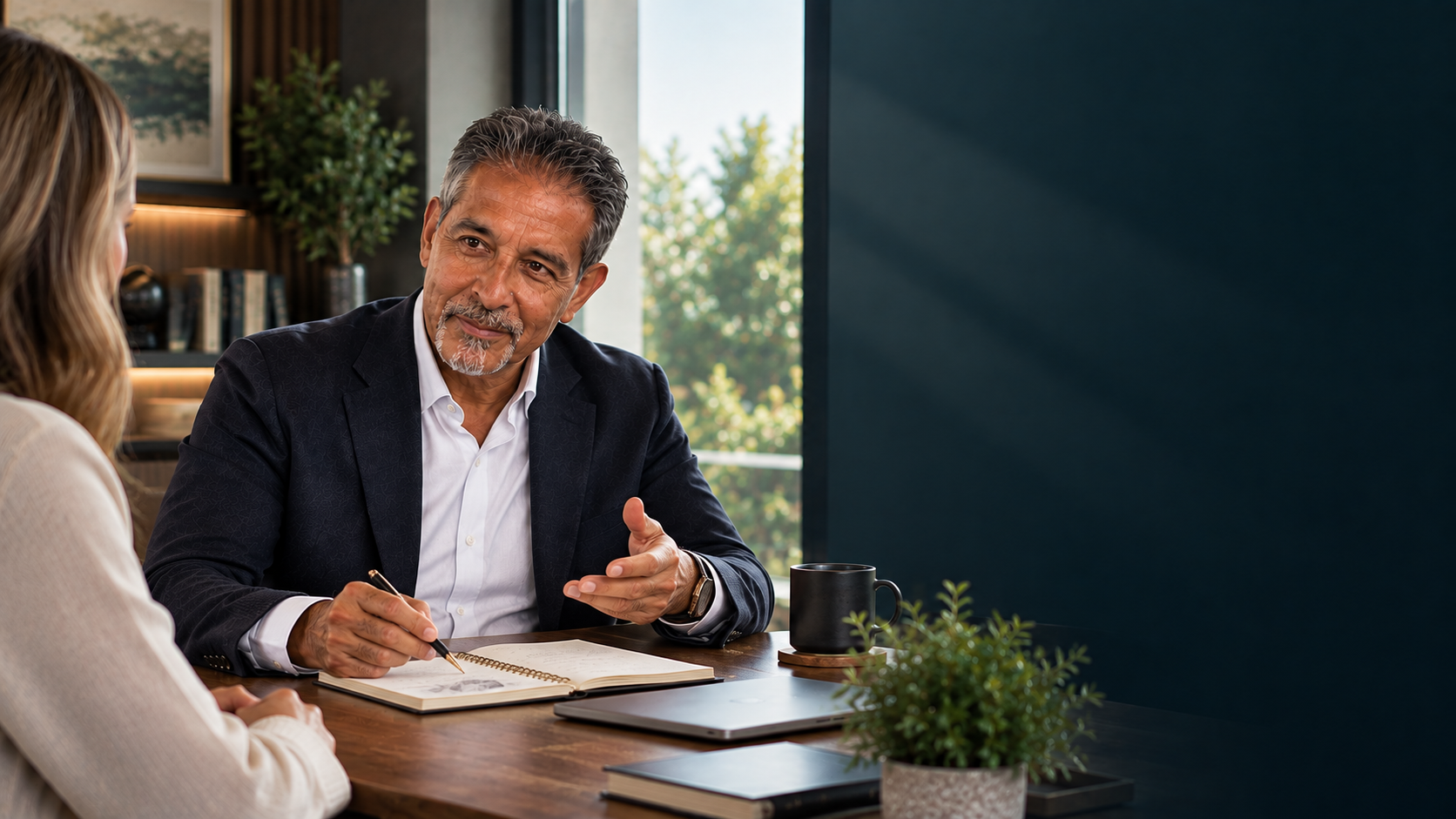 Dr Surinder Sandhu in conversation with a client during a one-to-one consultation