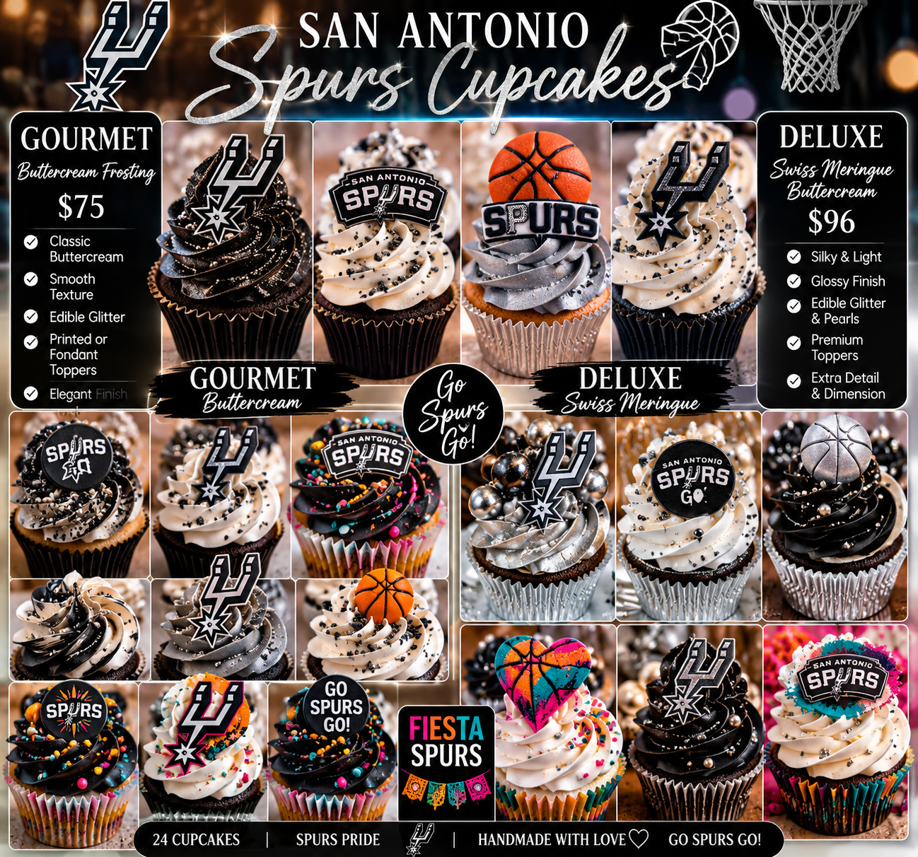 Spurs-Themed Cupcakes — 12 with Swiss Meringue