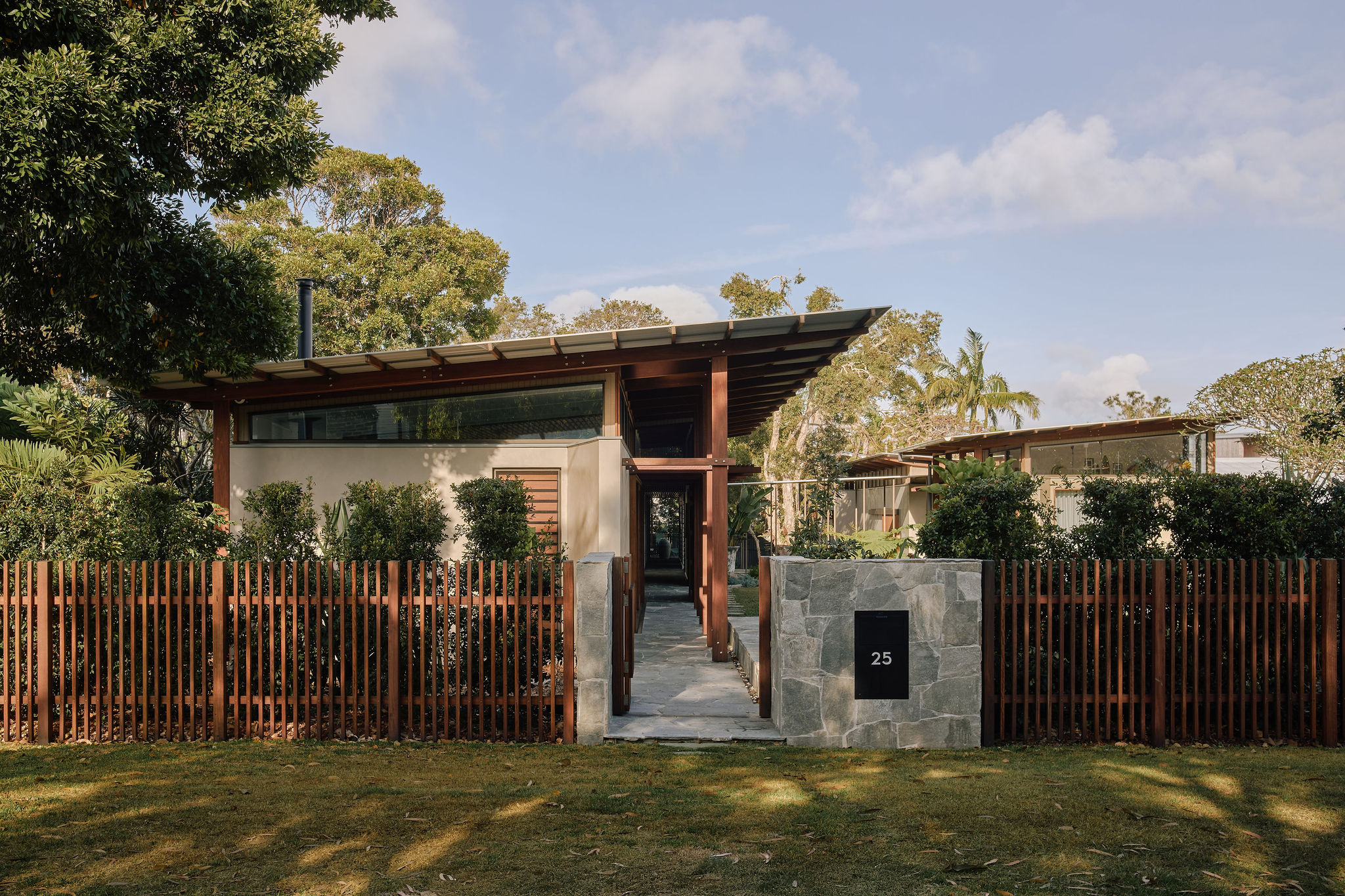 Architectural home at dusk