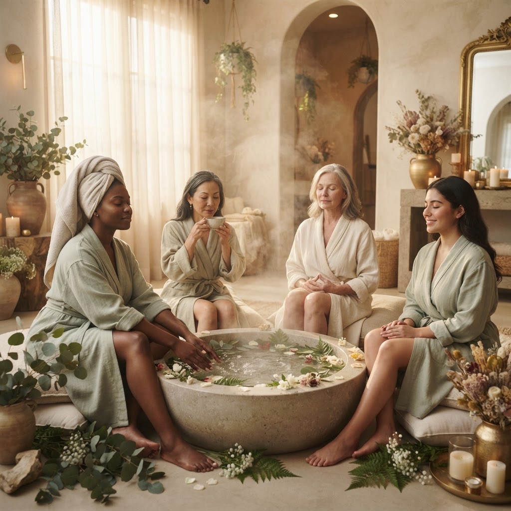 Women in peaceful wellness setting