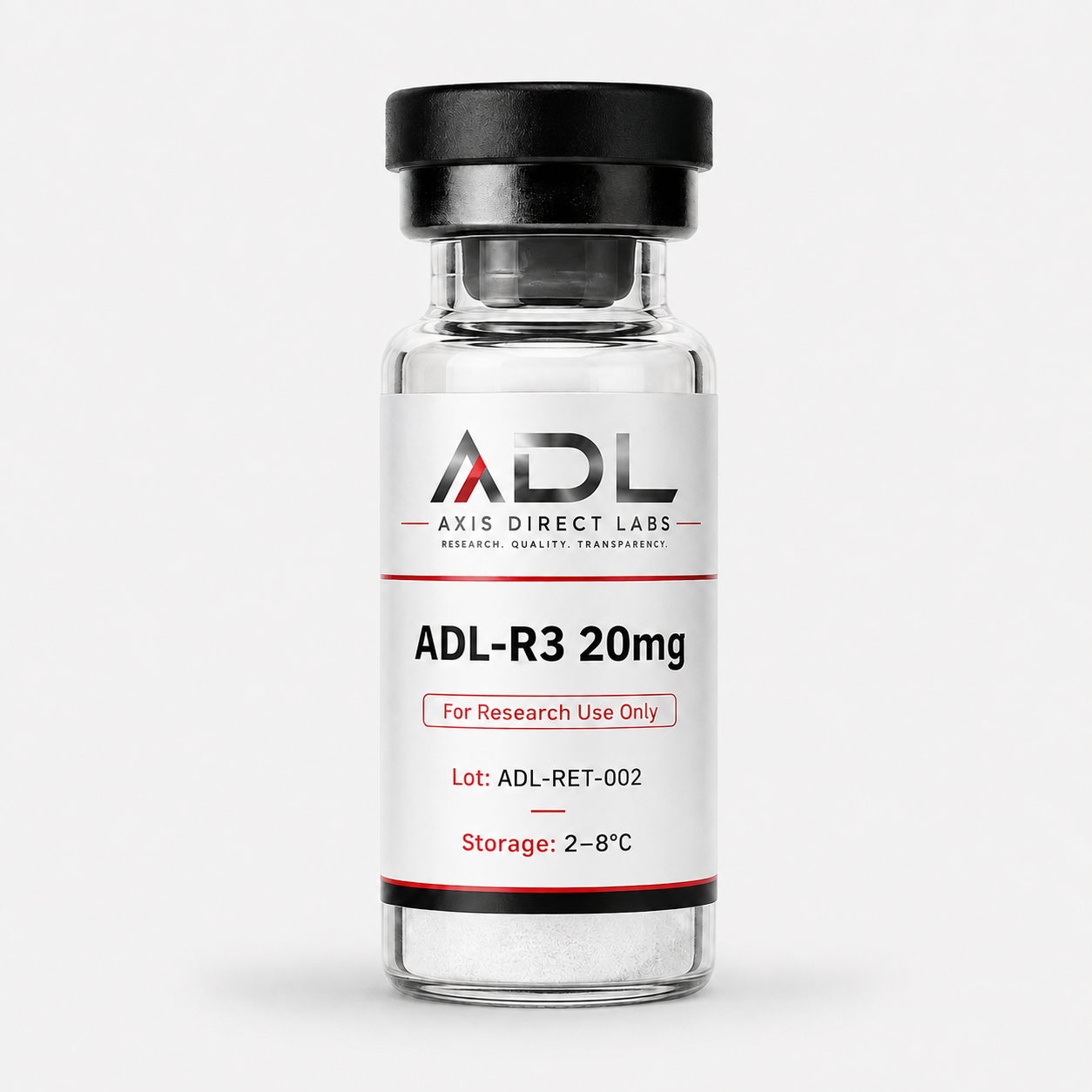 ADL-R3 20mg — research compound vial with batch and COA readout