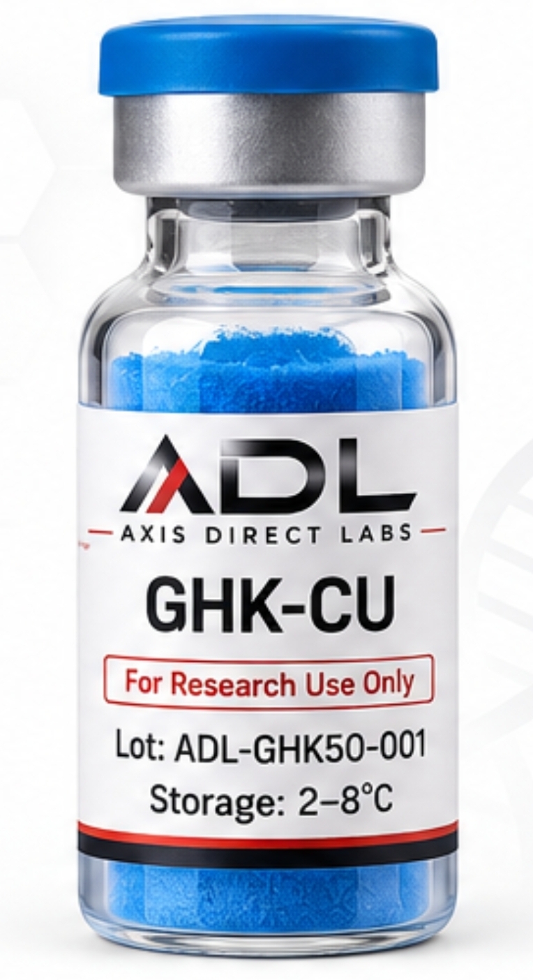 GHK-Cu 50mg — research compound vial with batch and COA readout