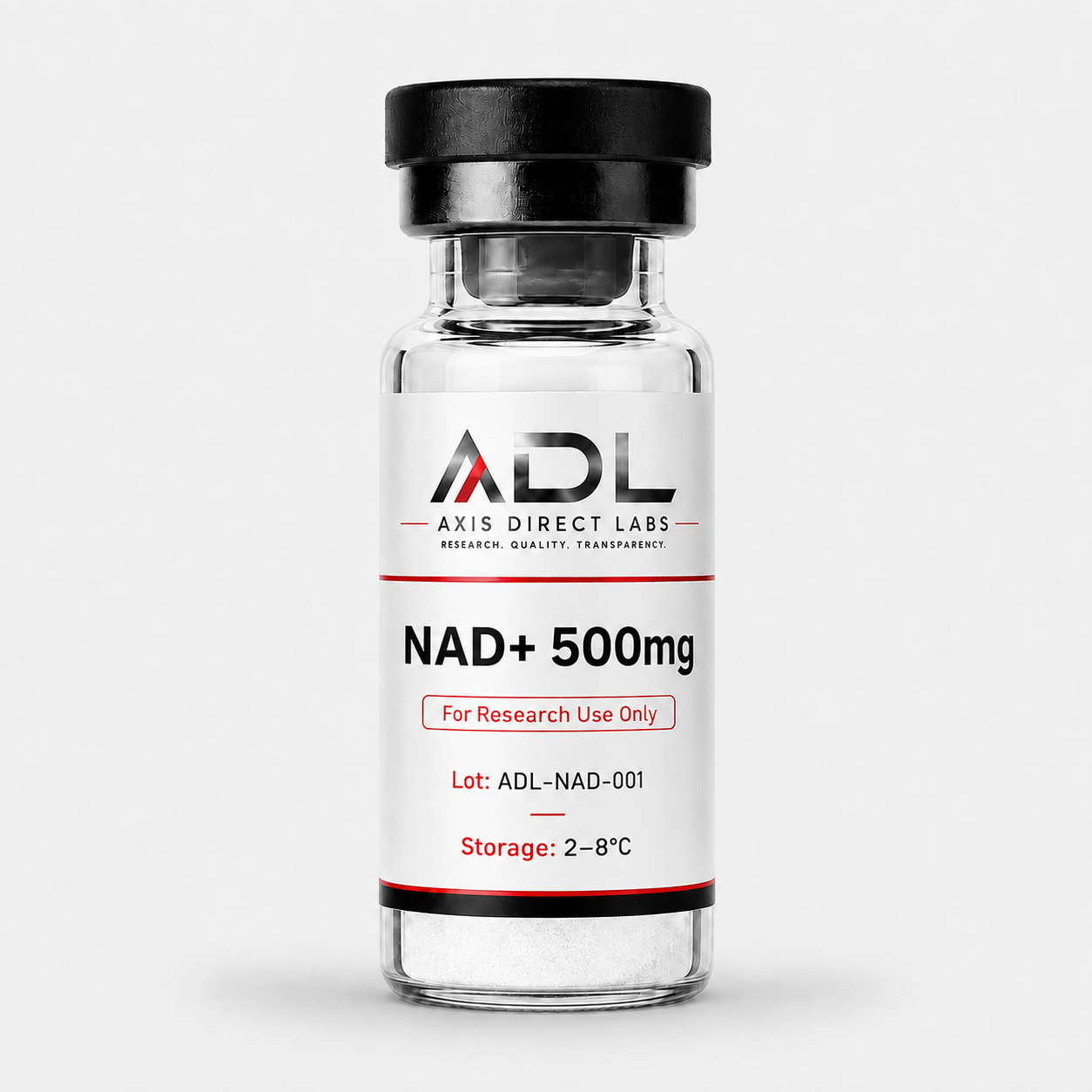 NAD+ 500mg — research compound vial with batch and COA readout