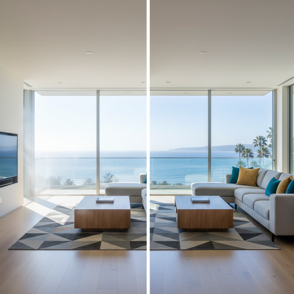 Before and after window film comparison