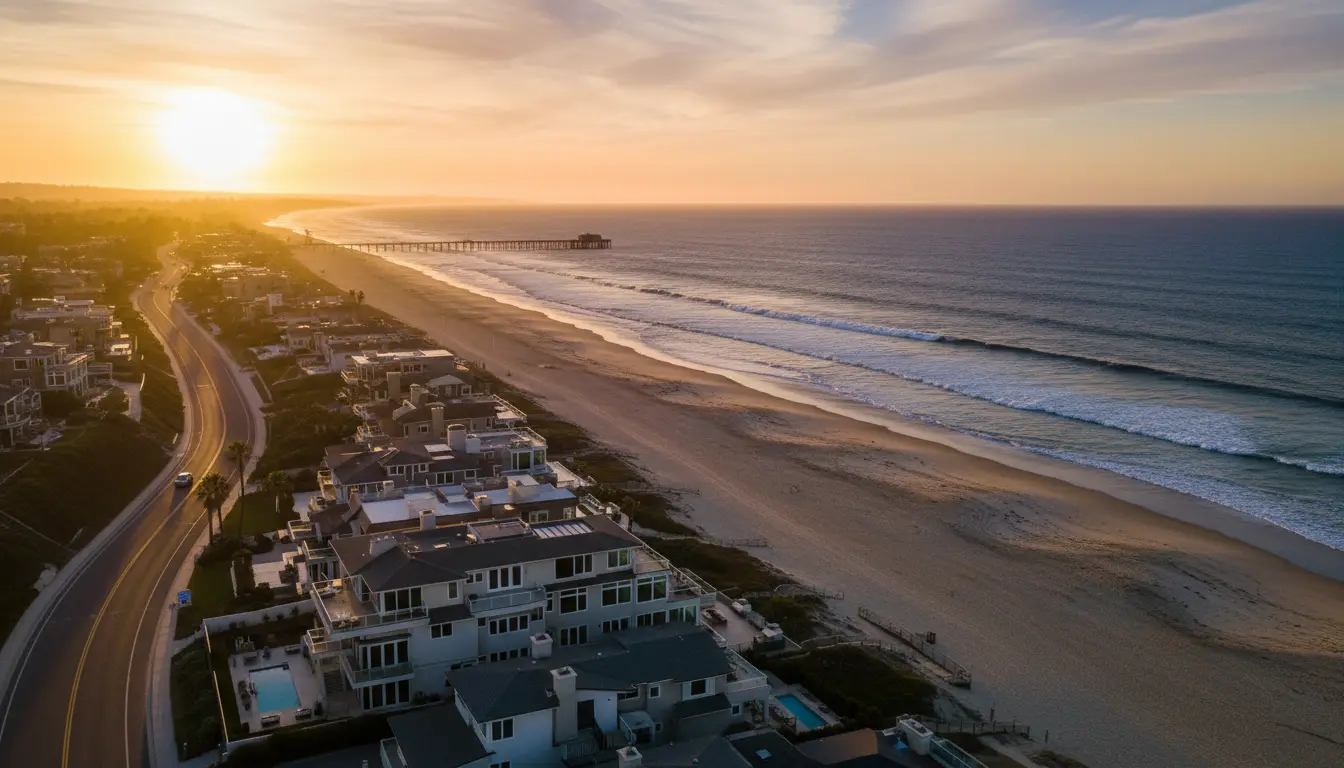 Aerial view of Huntington Beach California coastline