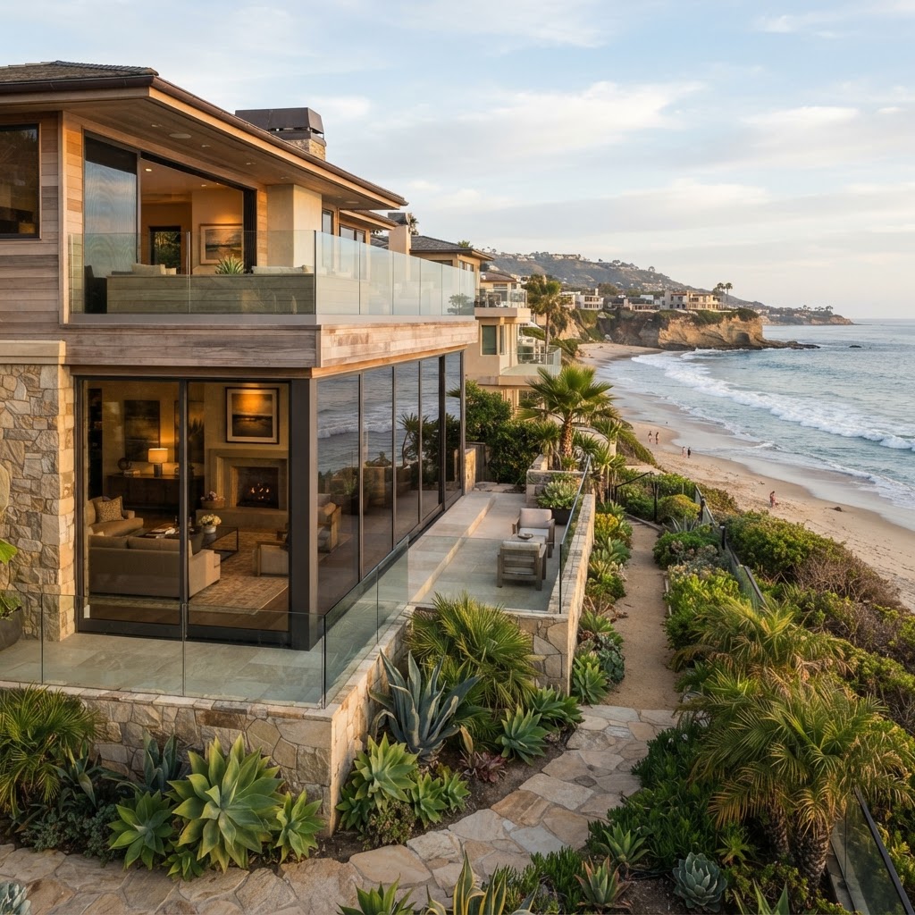 Neutral non-reflective window film on a Laguna Beach home