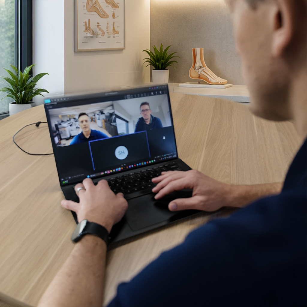 An iOrthotics podiatrist joining an onboarding consultation call