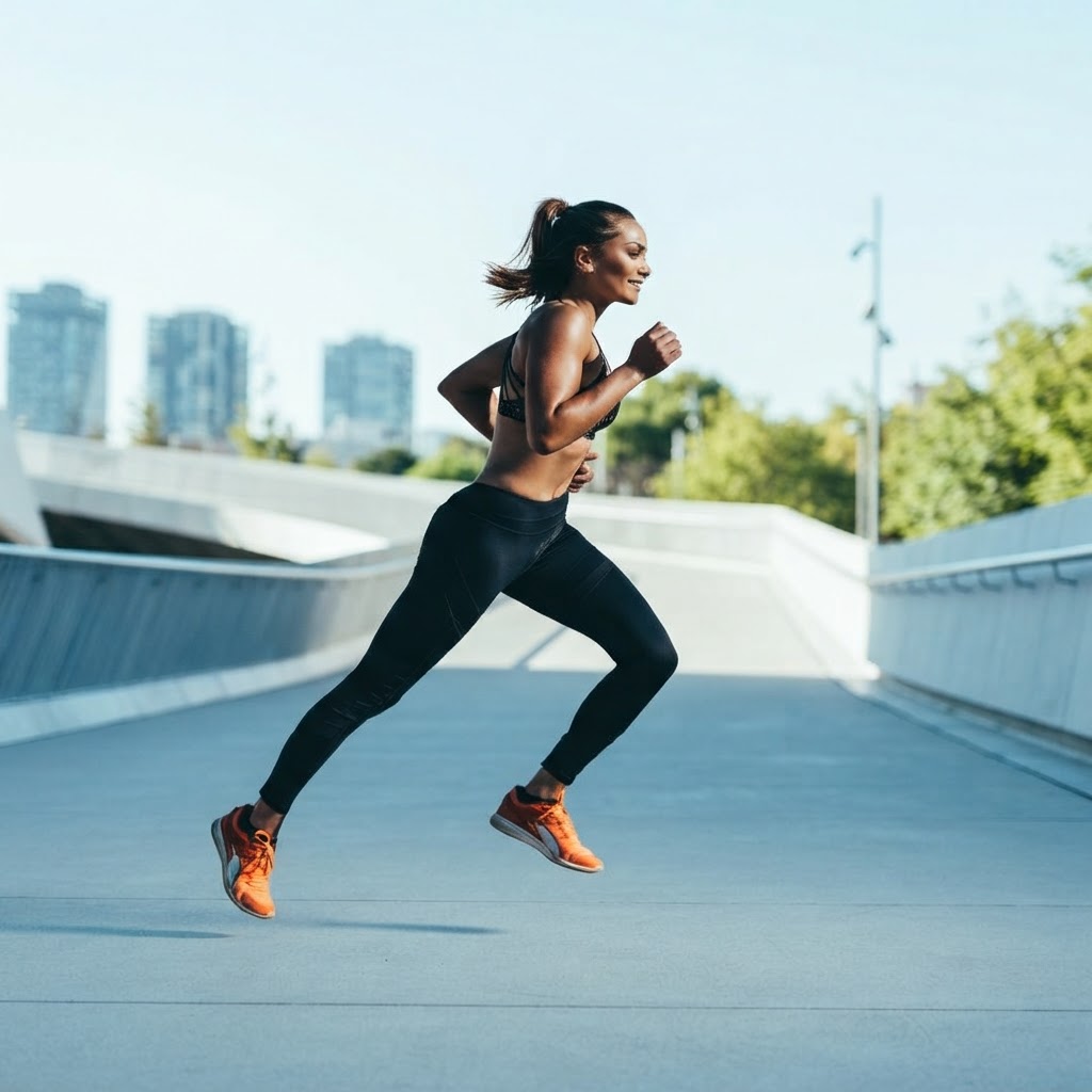 A woman jogging in athletic wear