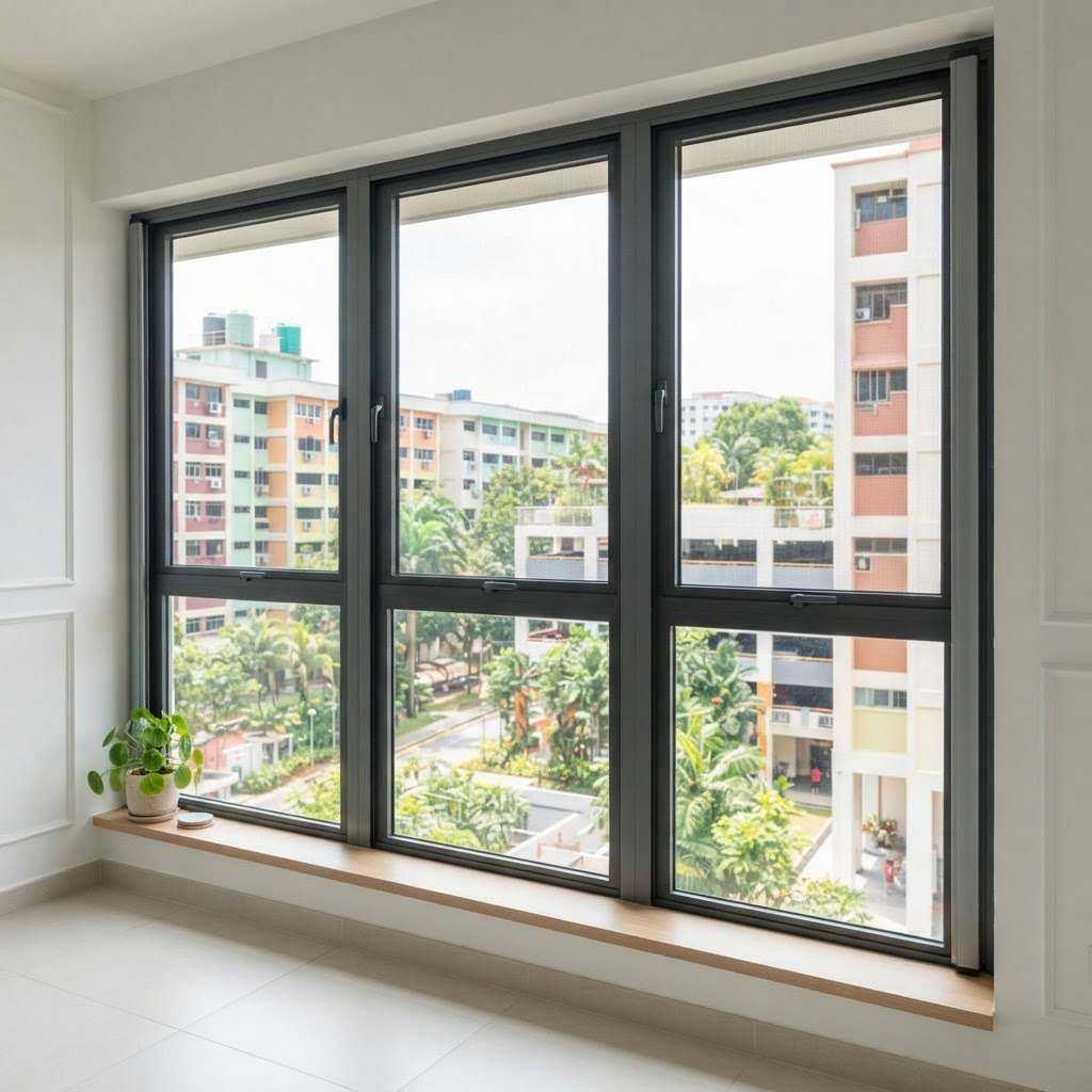 DINOMESH retractable insect mesh installed on HDB windows in Singapore