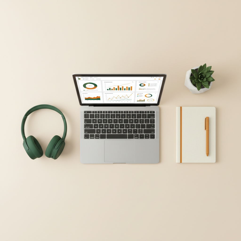 Aerial view of a clean modern desk setup