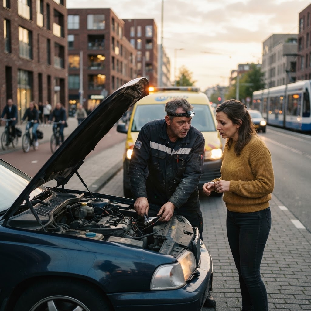 Monteur helpt een automobilist met pech in Eindhoven