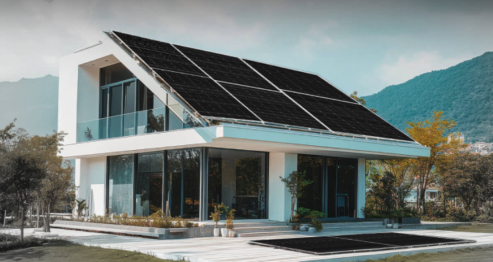 Habitatge sostenible amb coberta solar integrada i grans finestrals