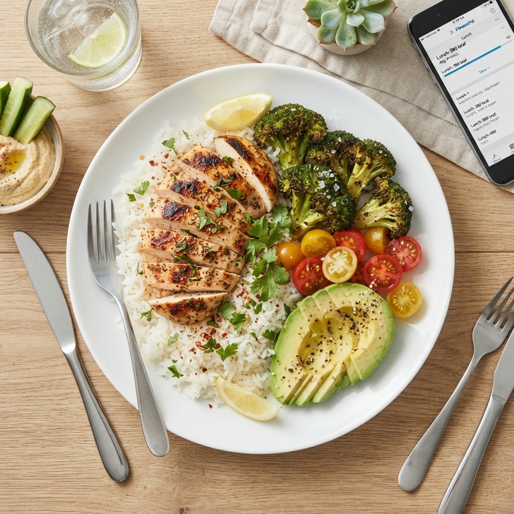 Grilled chicken & rice bowl analysed by AI food tracker