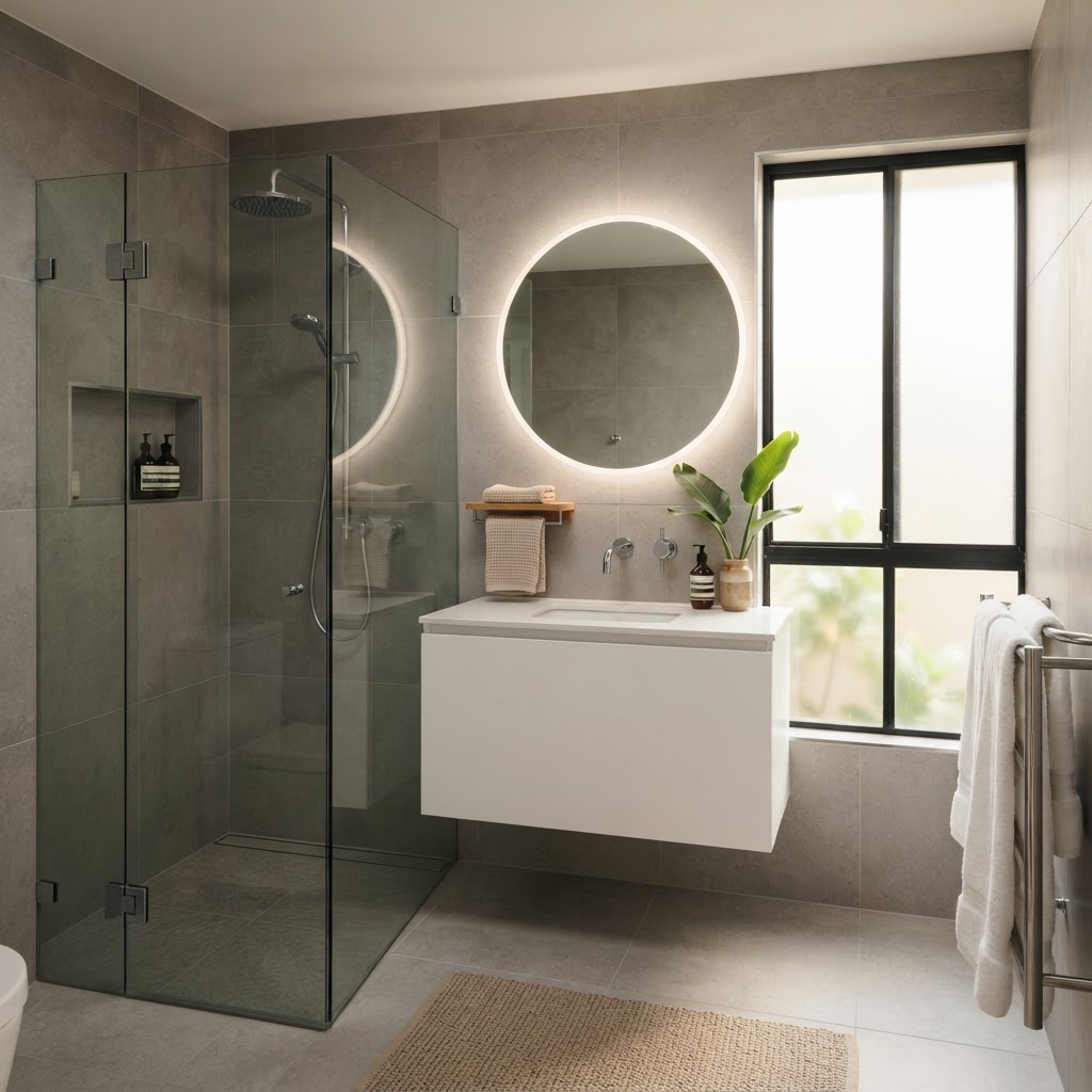 Baño moderno con ducha enrasada