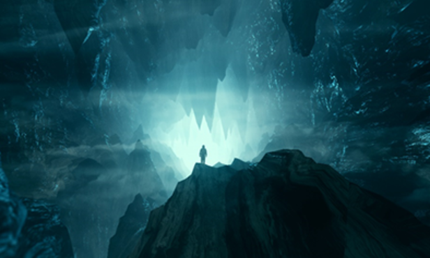 Kaplyn trapped in the cave — a dark cavern with a distant light