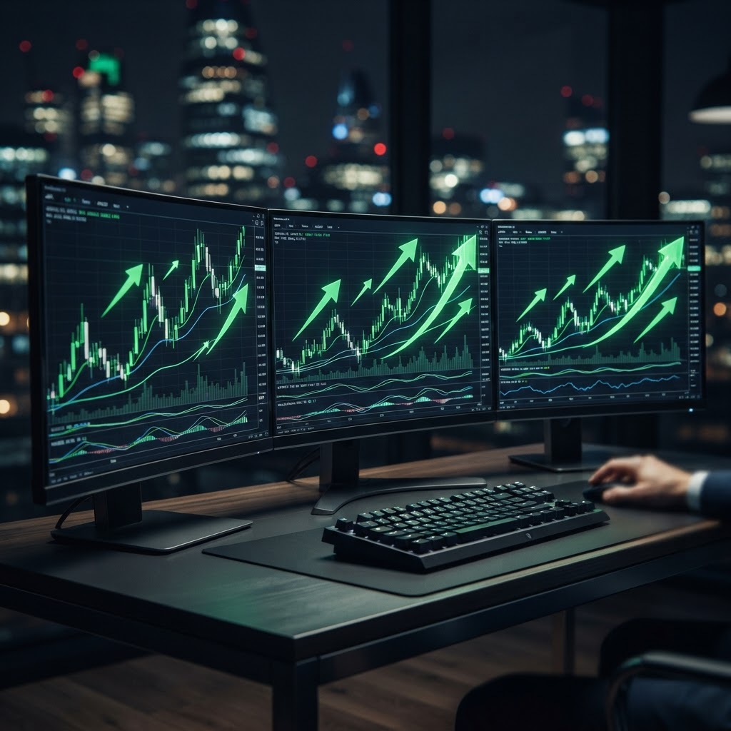 Illustration abstraite de croissance financière et trading sur écran professionnel