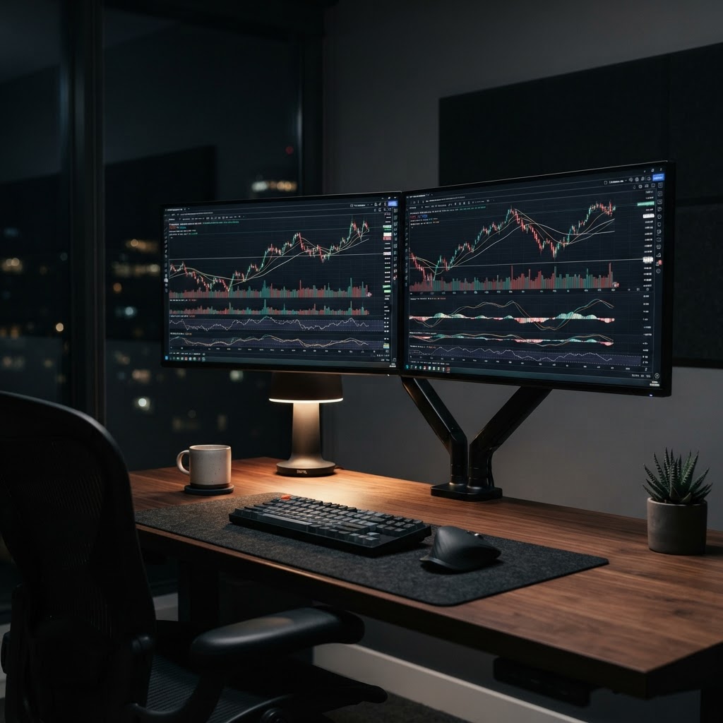 Ecrans de trading affichant des graphiques financiers dans un bureau moderne