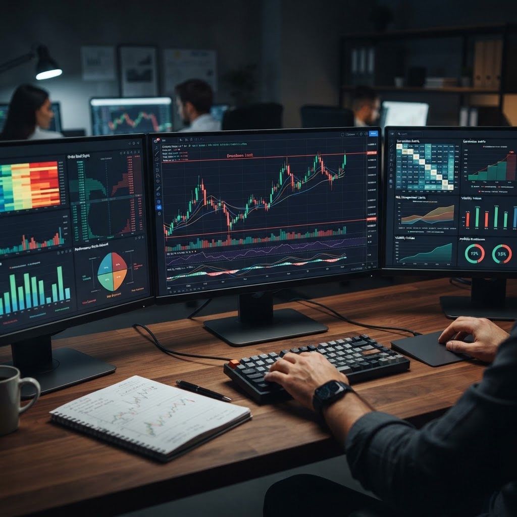 Graphique de trading financier illustrant la gestion du risque et les limites de drawdown