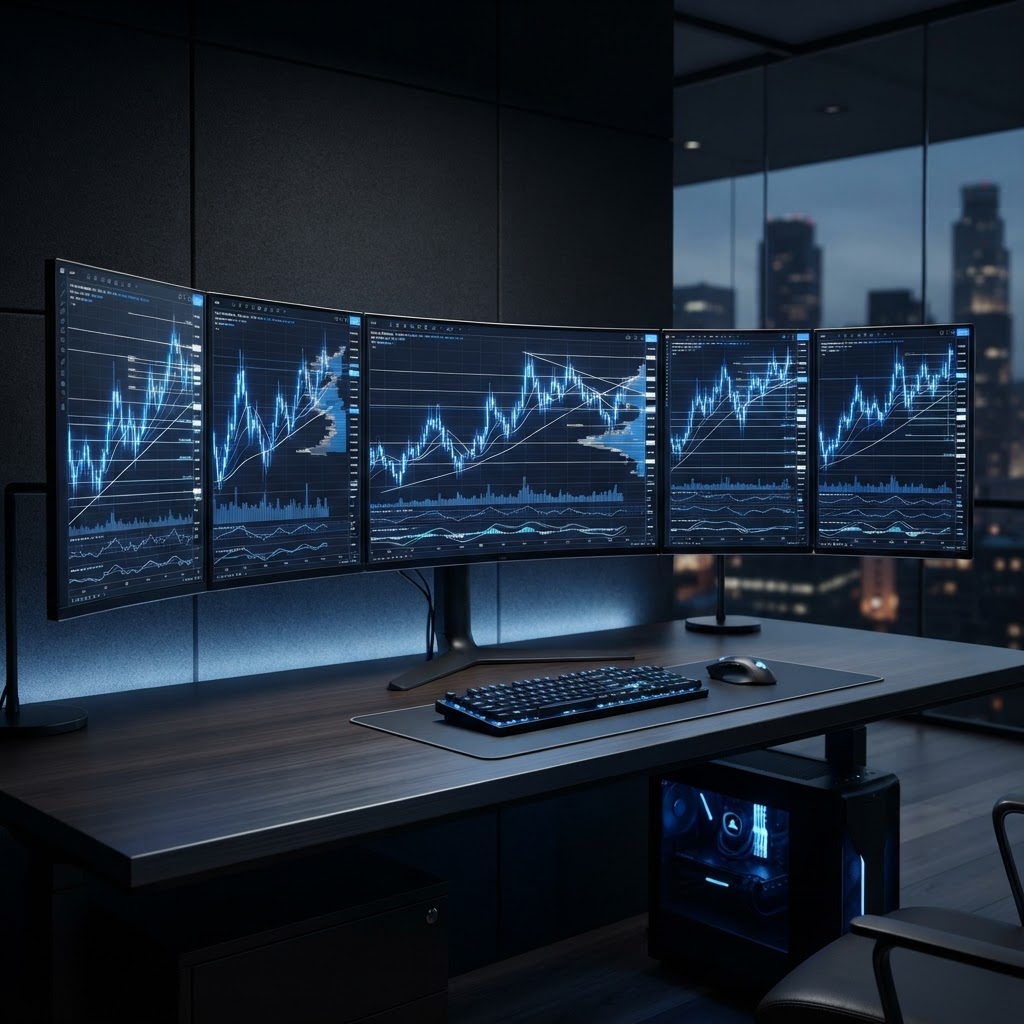 Analyses graphiques et chartisme sur écrans professionnels de trading