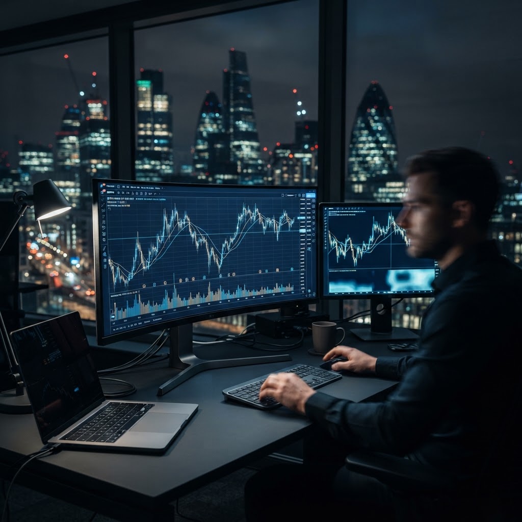 Graphiques de trading de cryptomonnaies sur un écran professionnel