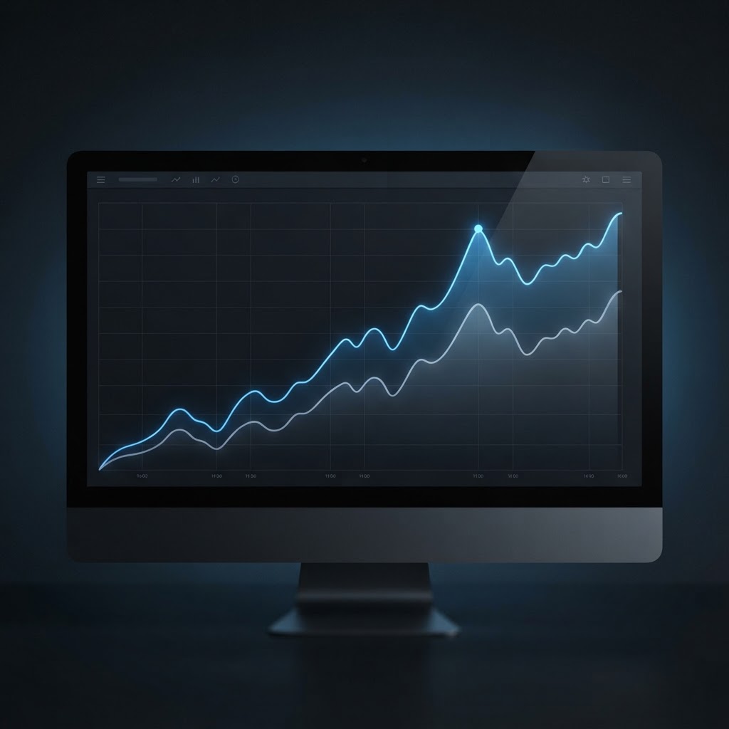 Illustration abstraite représentant la gestion du risque et le suivi du drawdown sur un graphique de trading.