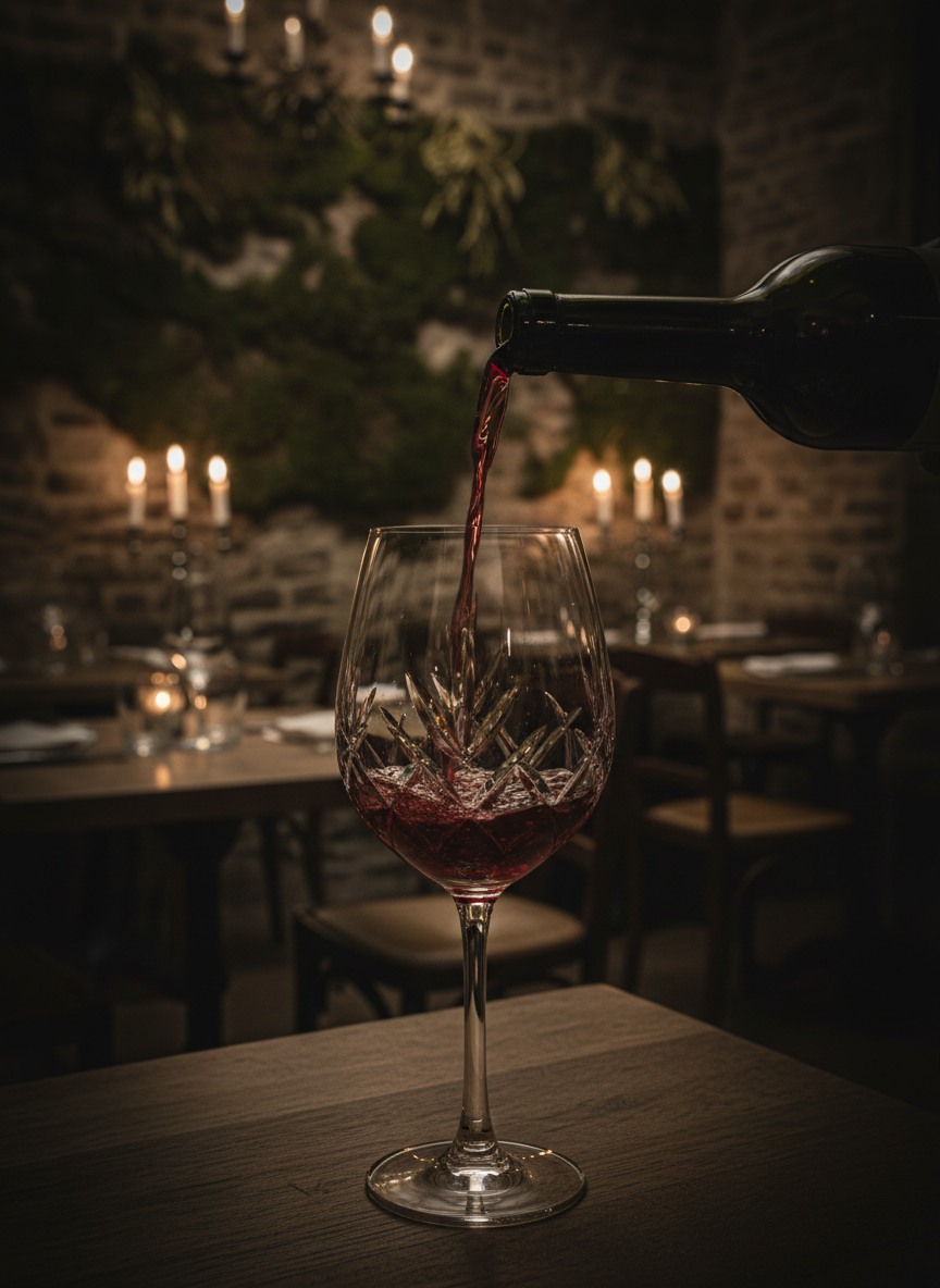 Red wine being poured in candlelight