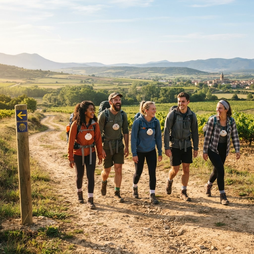 Young pilgrims walking the Camino self-guided