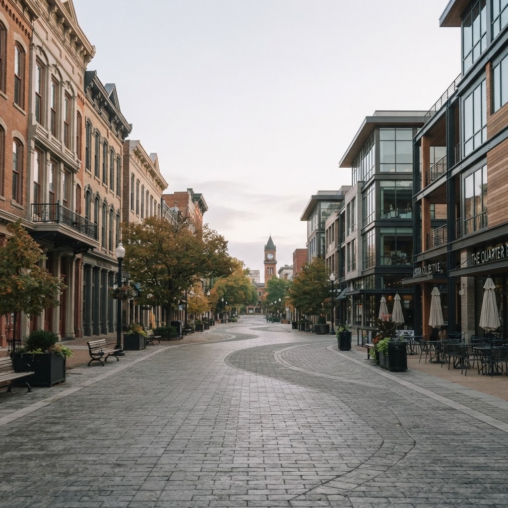 Downtown destination district pedestrian main street