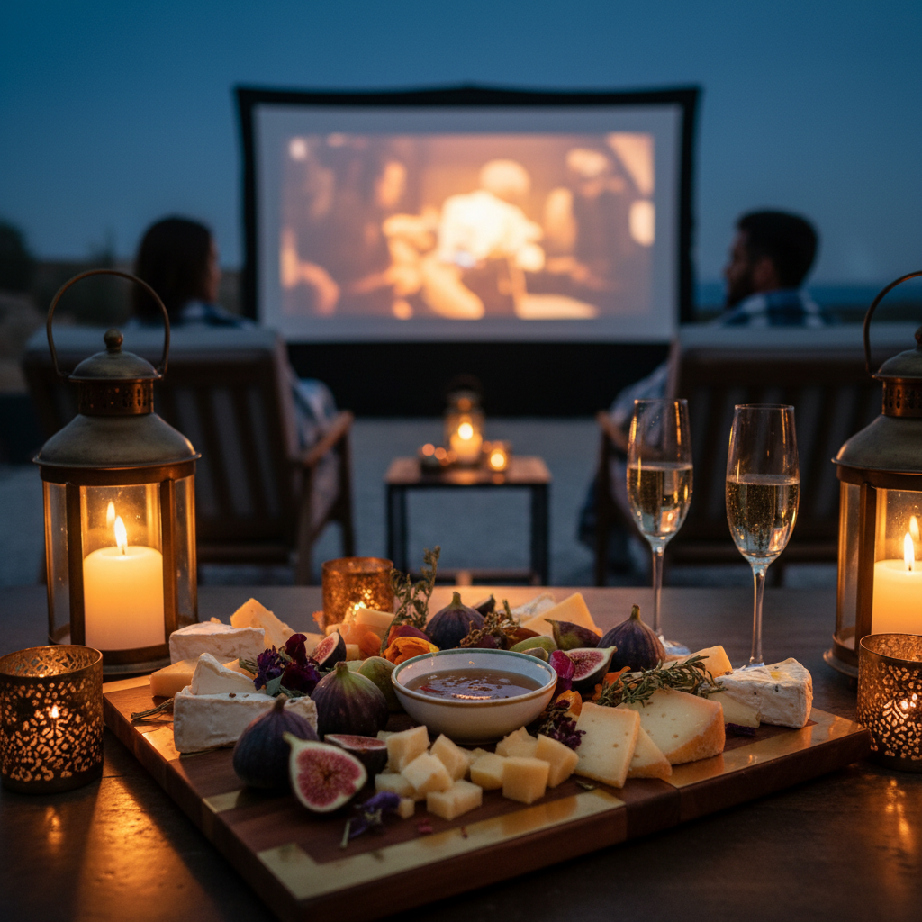 Outdoor cinema setup in Chania, Crete