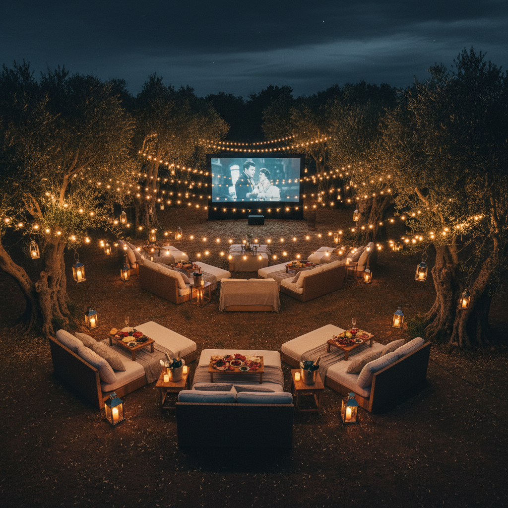 Outdoor cinema setup in Chania, Crete