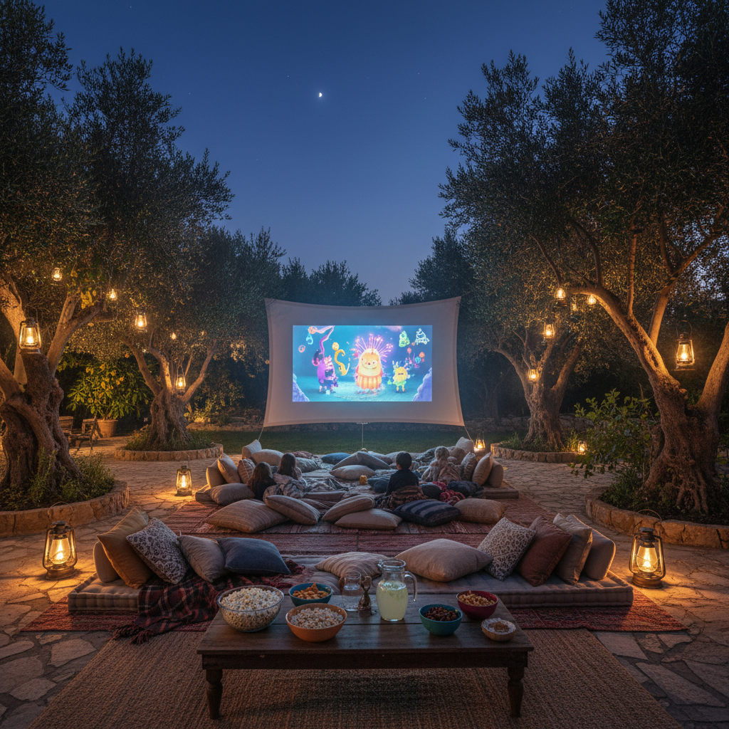 Outdoor cinema setup in Heraklion, Crete